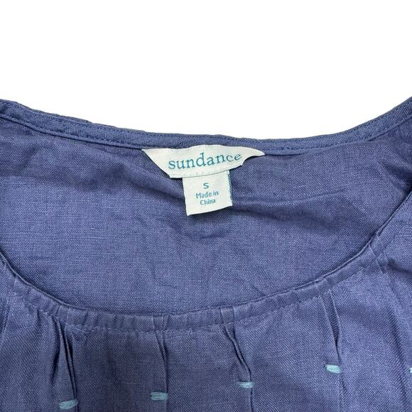 SUNDANCE Periwinkle Pleated Bodice Hem 100% Linen Shift Dress Size Small Purple - Picture 6 of 9